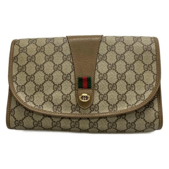 GUCCI GG/Old Gucci/Shelly - Beige Dark Brown Multi PVC Leather Clutch Bag